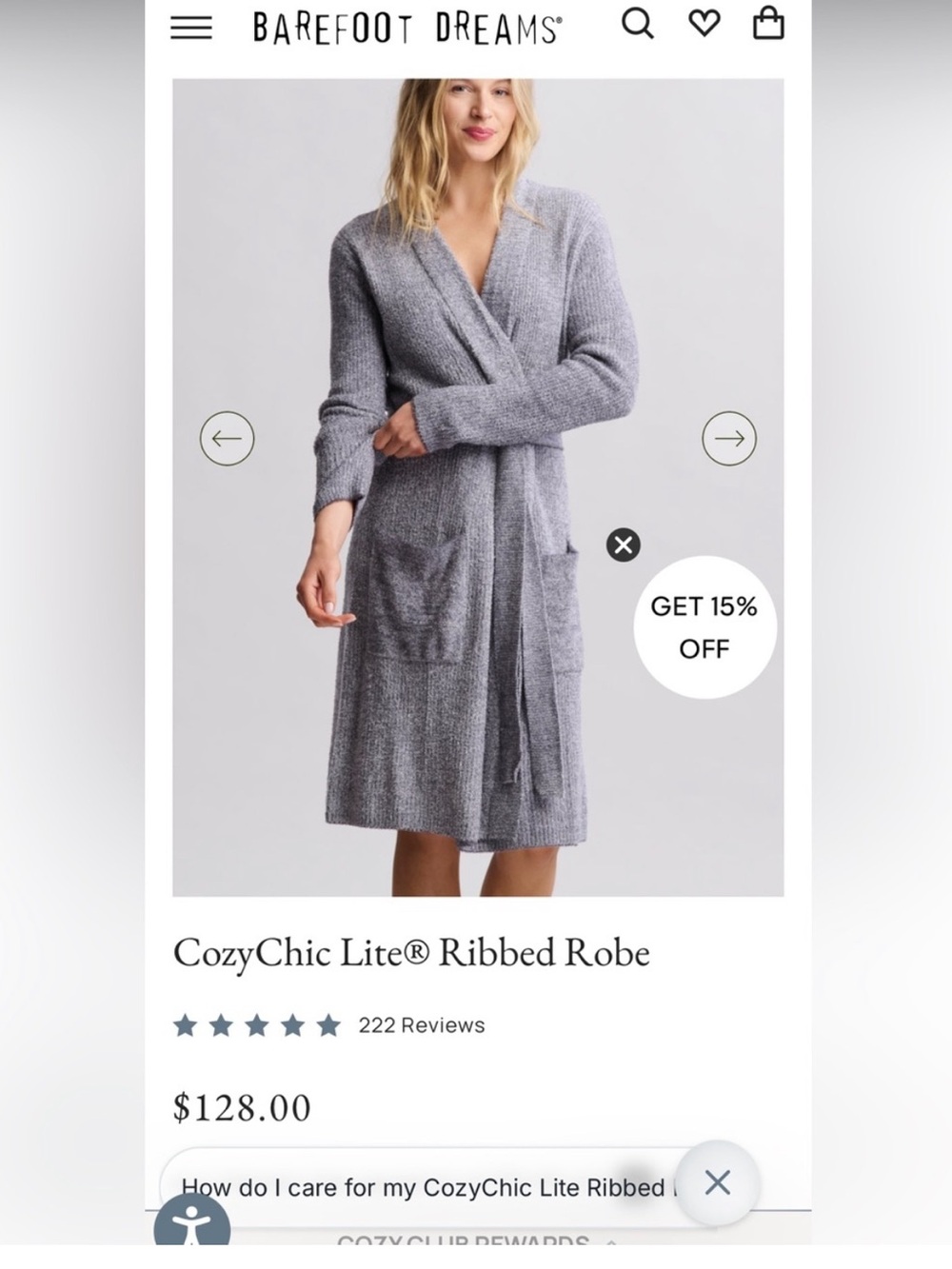 Barefoot Dreams Ribbed Wrap Robe - Light Grey